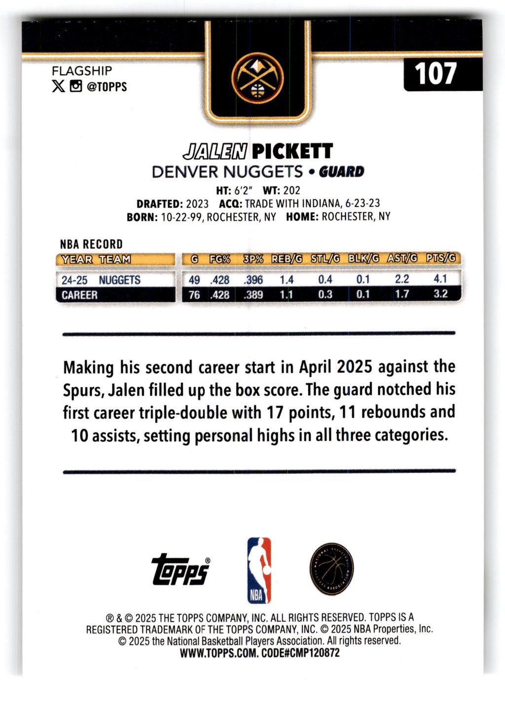 2025 Topps Basketball Jalen Pickett #107