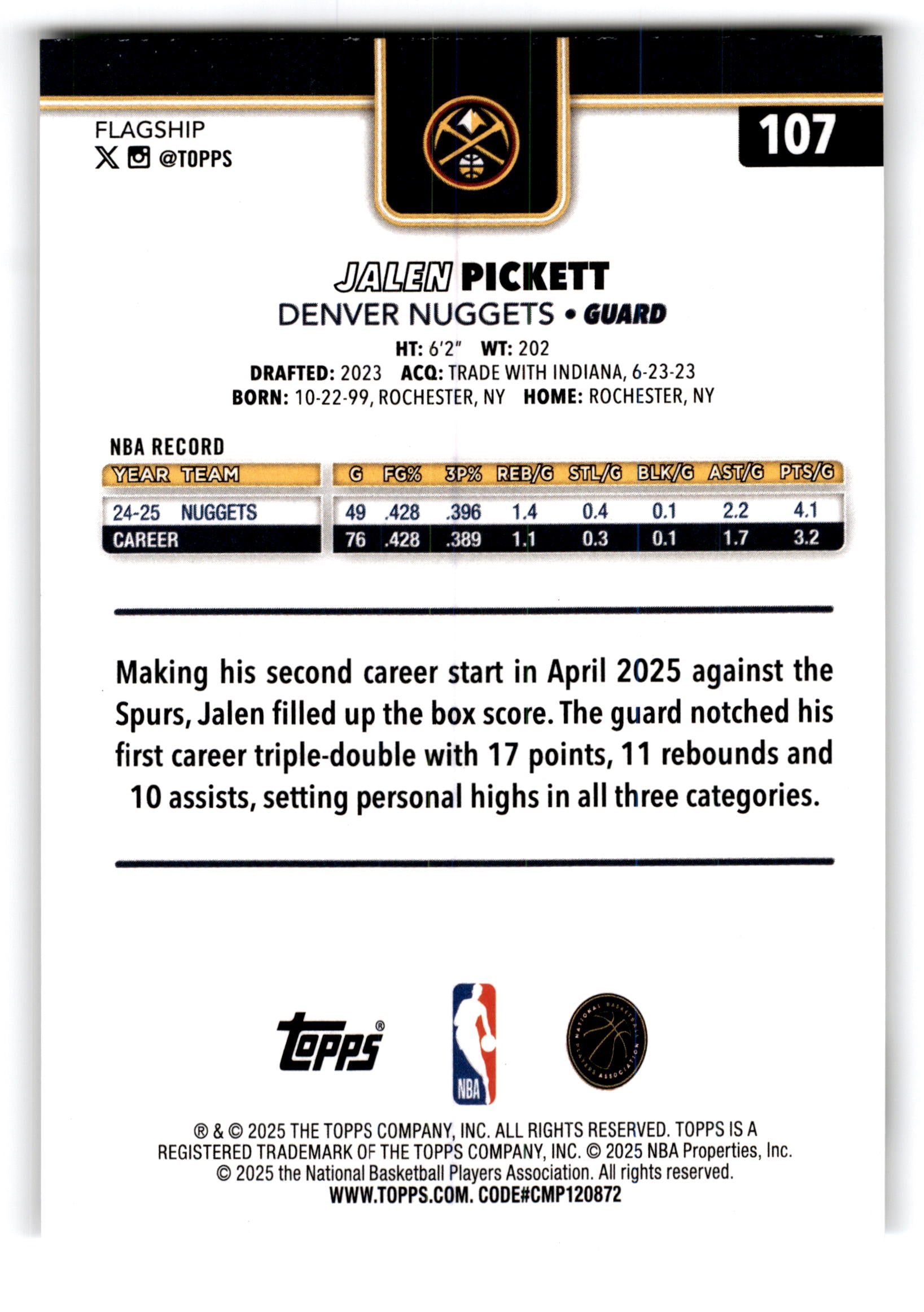2025 Topps Basketball Jalen Pickett #107