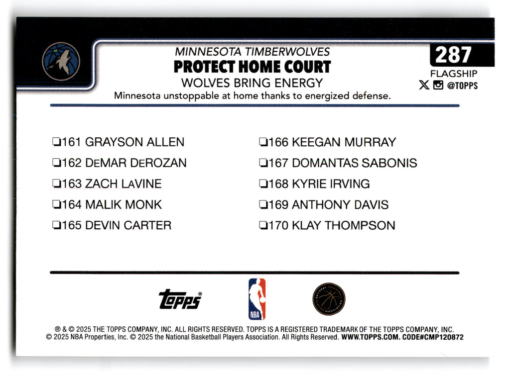 2025 Topps Flagship Basketball Minnesota Timberwolves #287