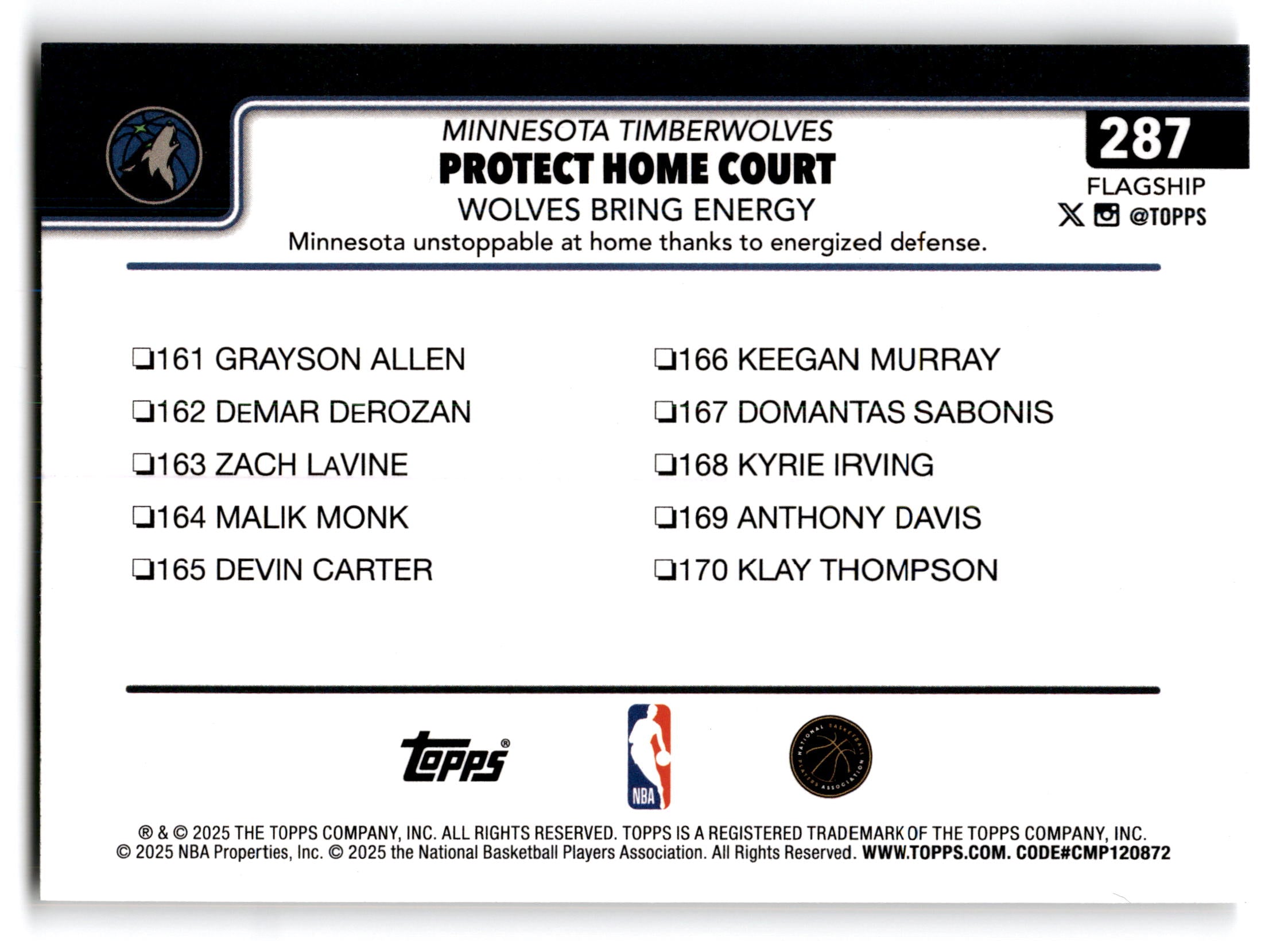 2025 Topps Flagship Basketball Minnesota Timberwolves #287