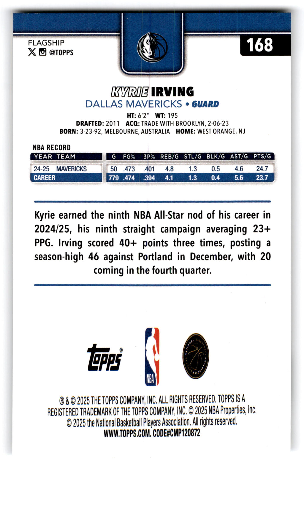 2025 Topps Flagship Kyrie Irving #168