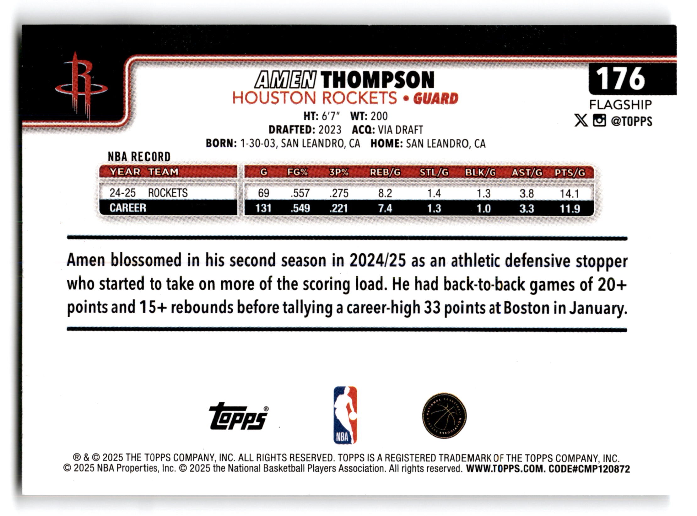 2025 Topps Flagship Amen Thompson #176