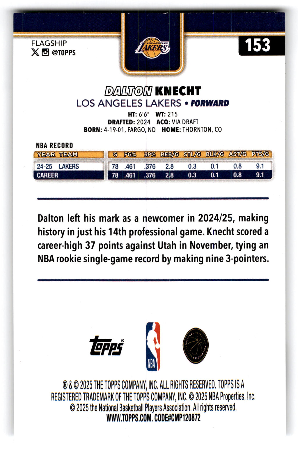 2025 Topps Flagship Dalton Knecht #153