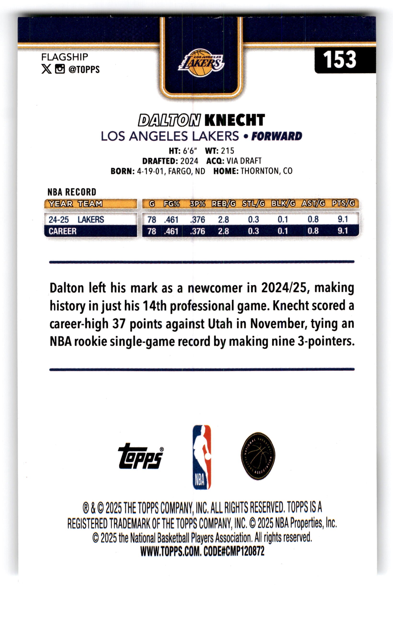 2025 Topps Flagship Dalton Knecht #153