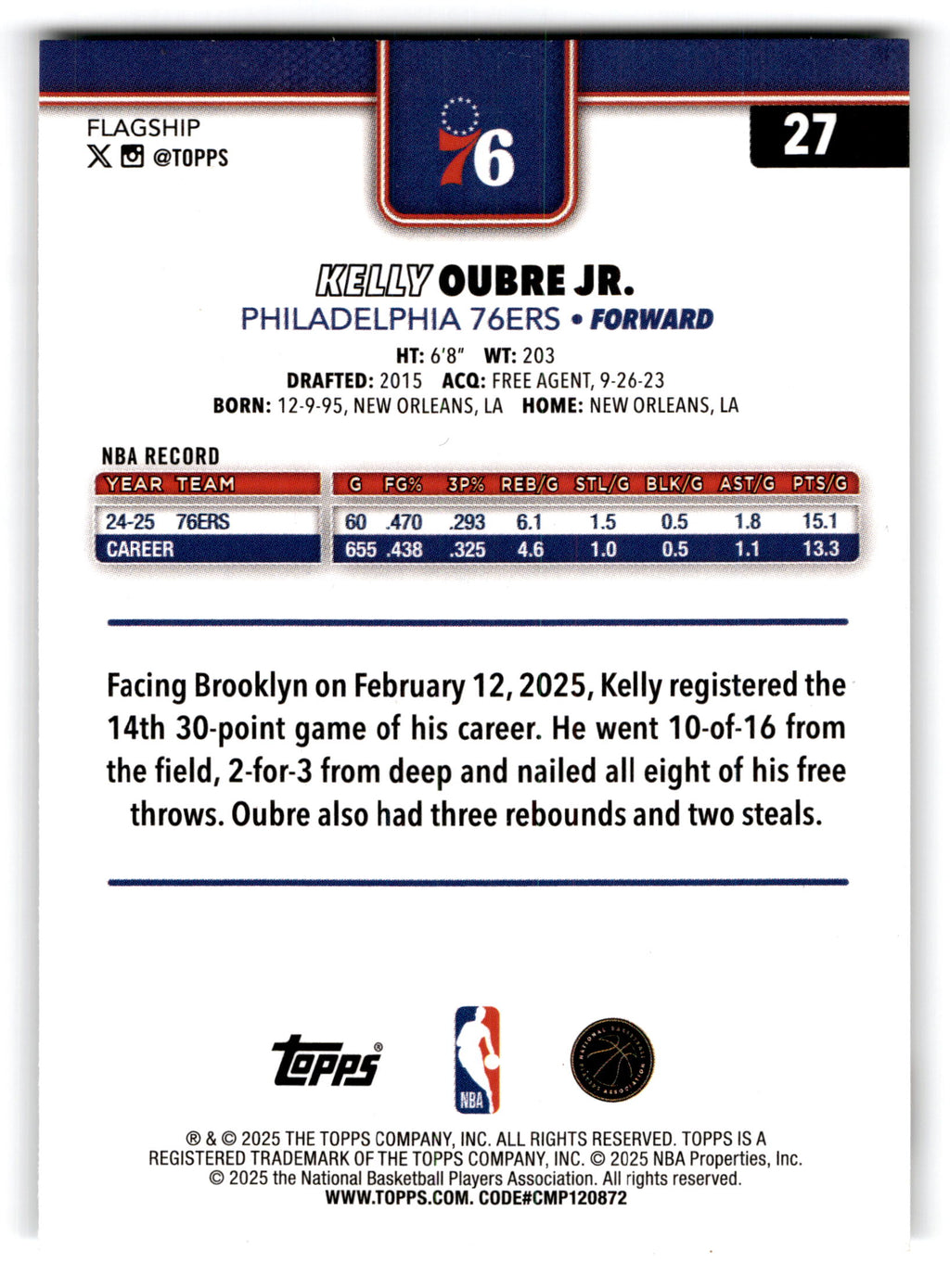 2025 Topps Flagship Kelly Oubre Jr. #27