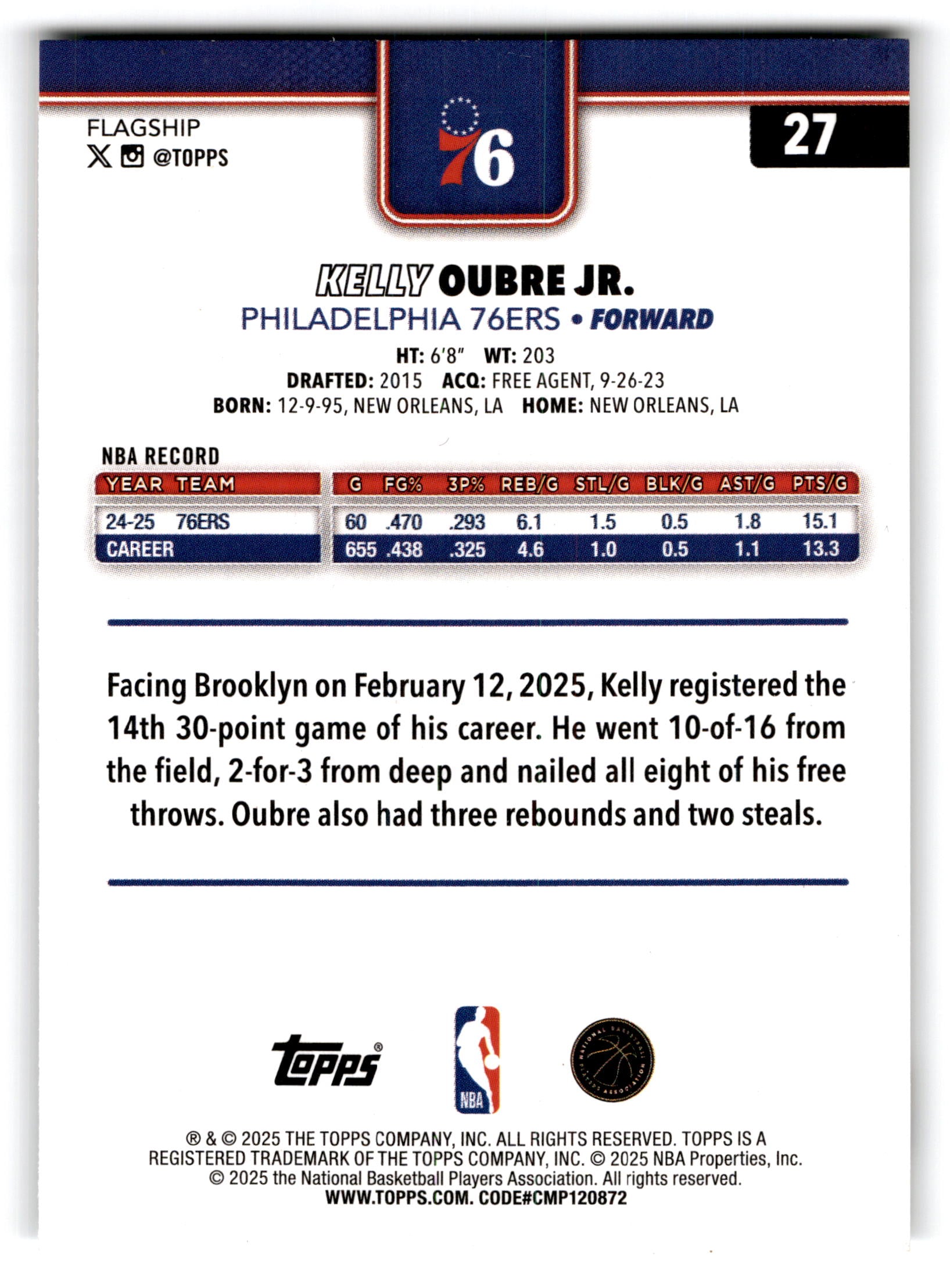 2025 Topps Flagship Kelly Oubre Jr. #27