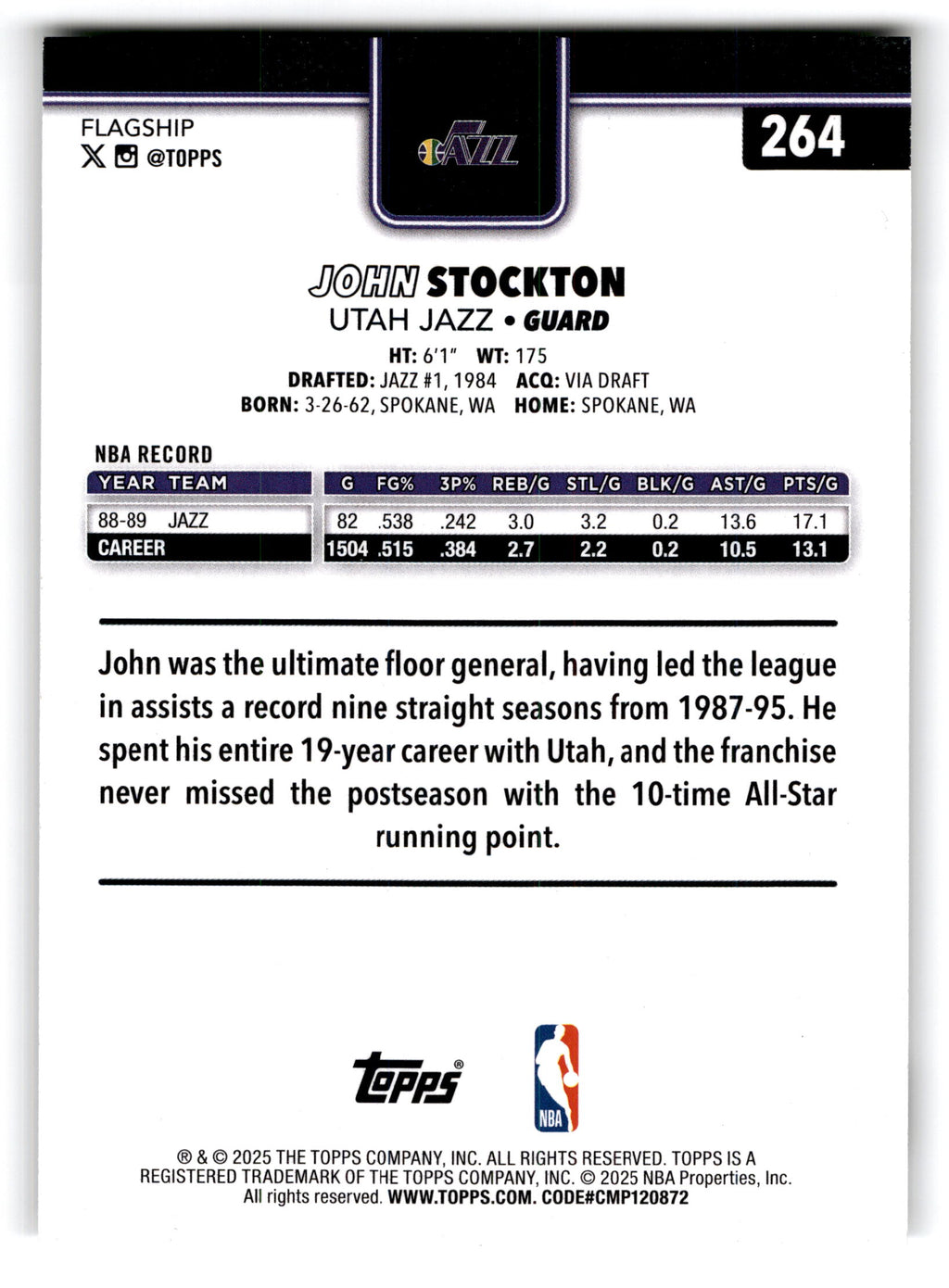 1987 Topps Flagship John Stockton #264