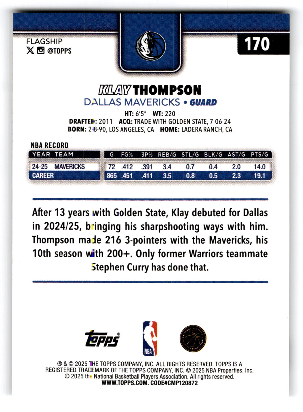 2025 Topps Flagship Klay Thompson #170