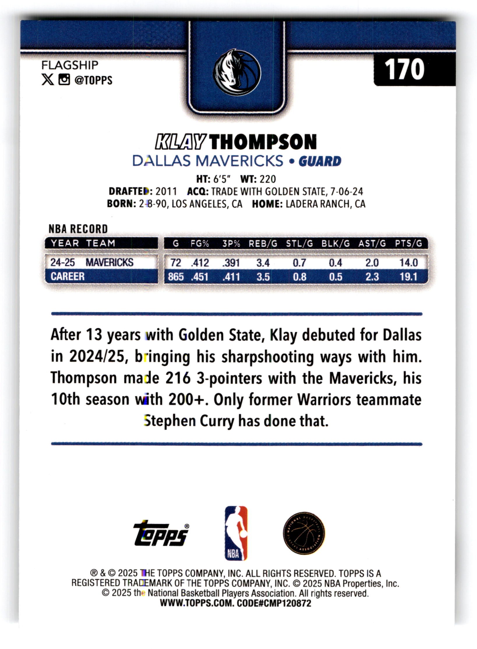 2025 Topps Flagship Klay Thompson #170