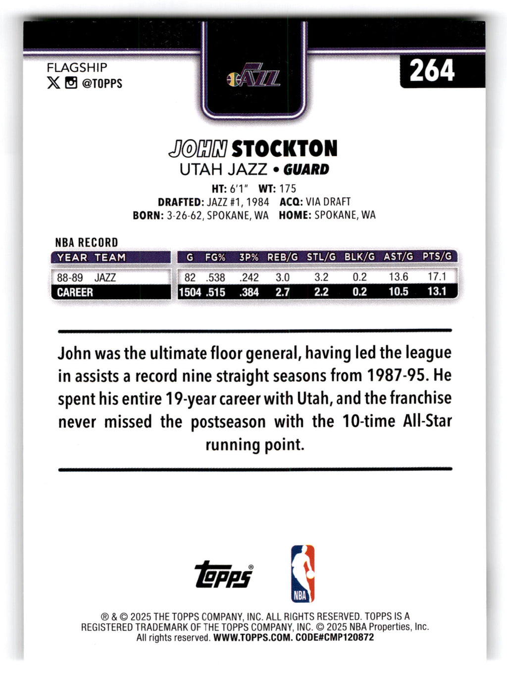 1987 Topps Flagship John Stockton #264