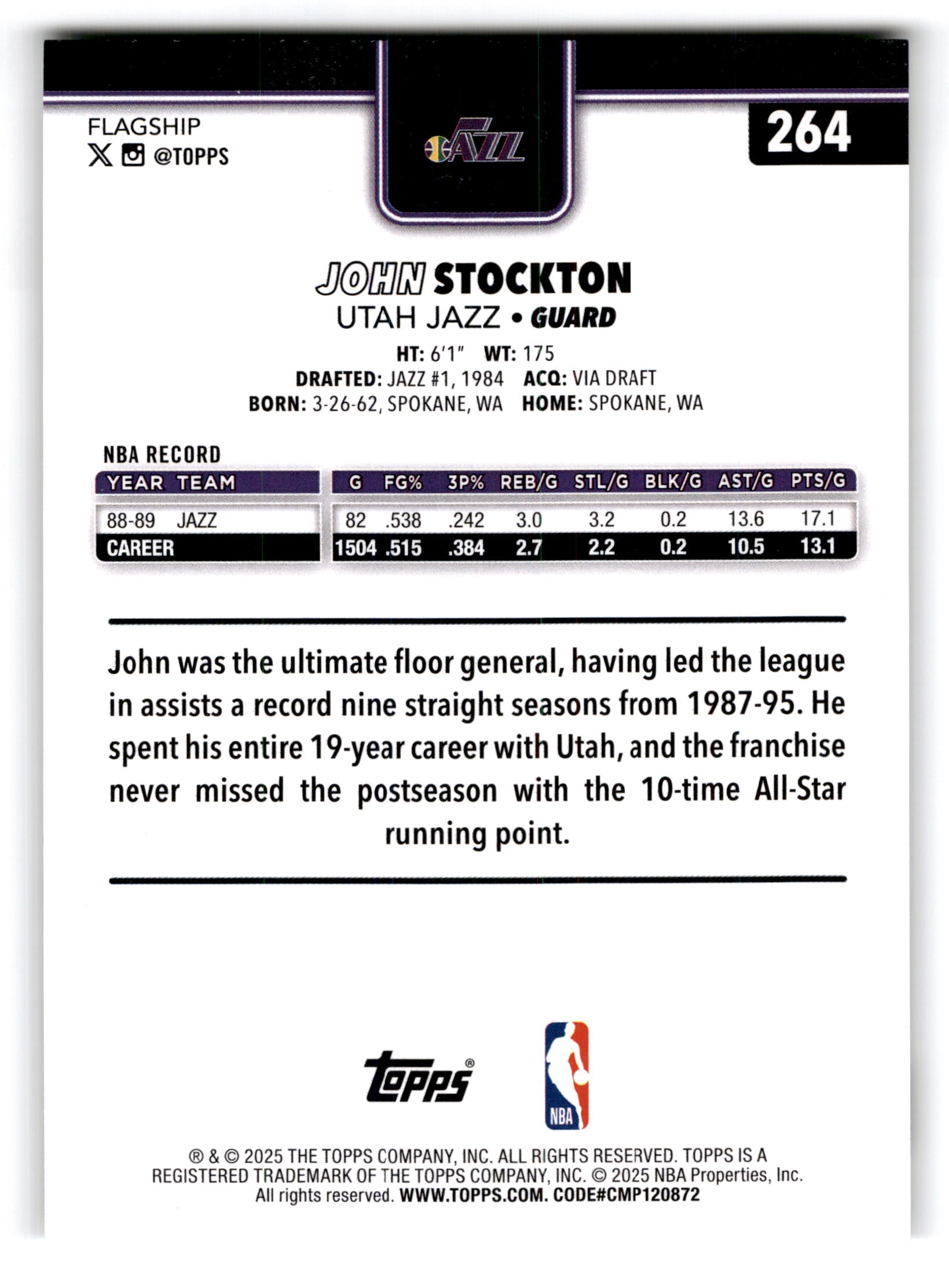 1987 Topps Flagship John Stockton #264