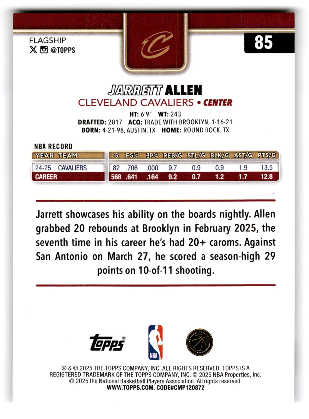 2025 Topps Flagship Jarrett Allen #85