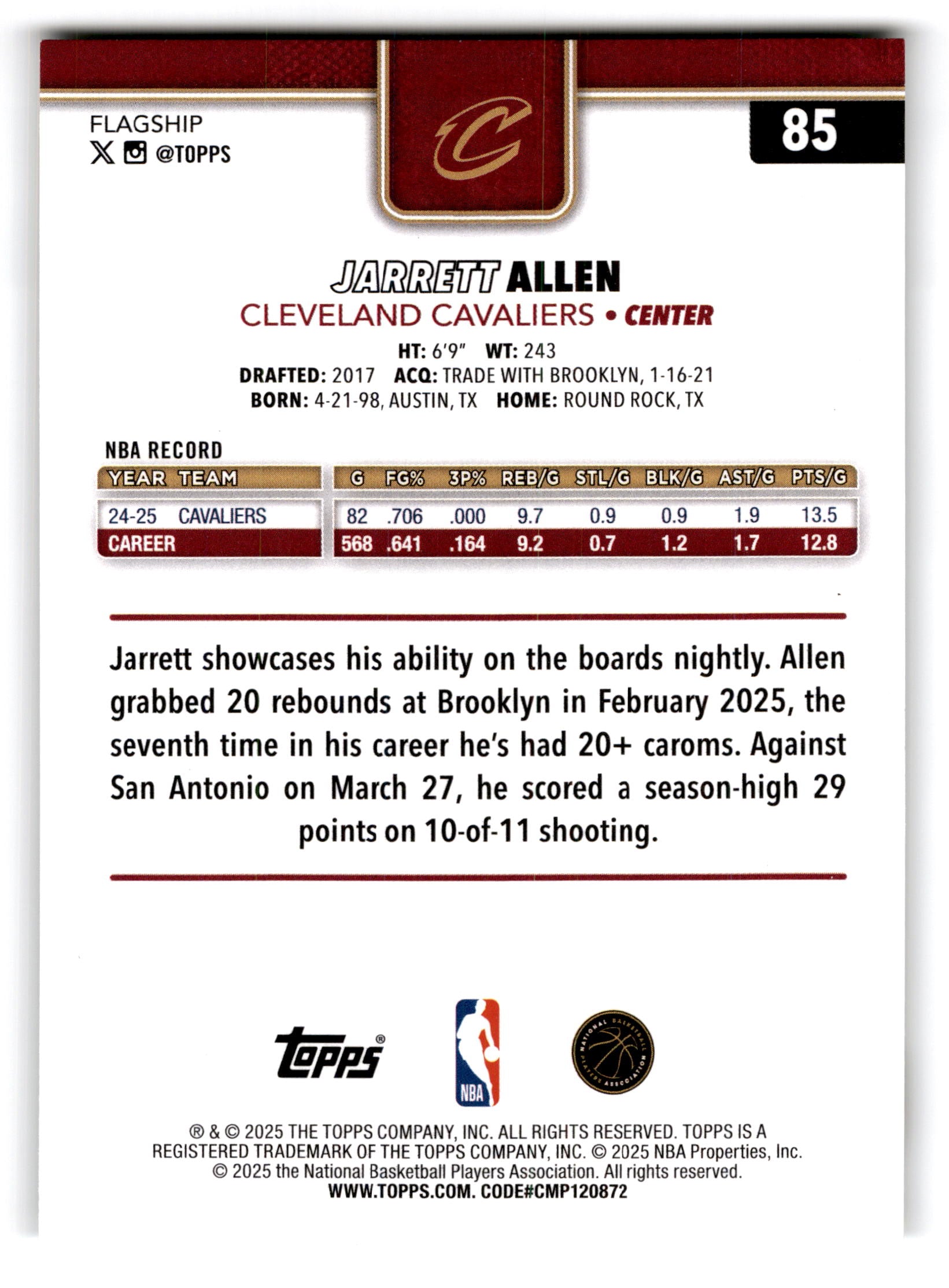 2025 Topps Flagship Jarrett Allen #85