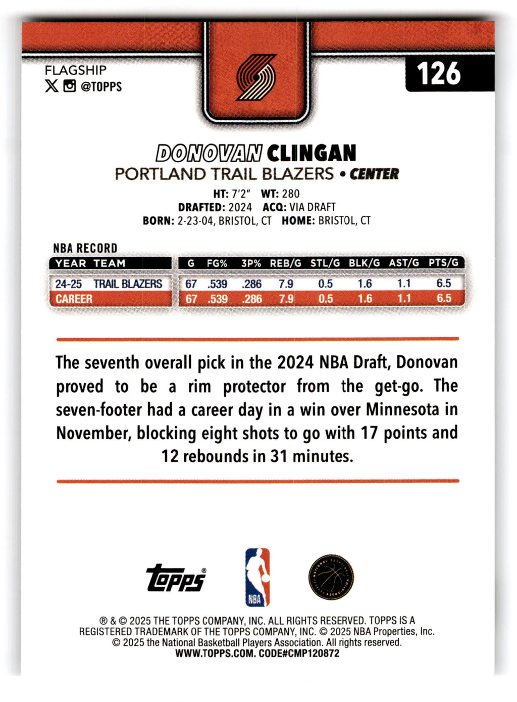 2025 Topps Flagship Donovan Clingan #126