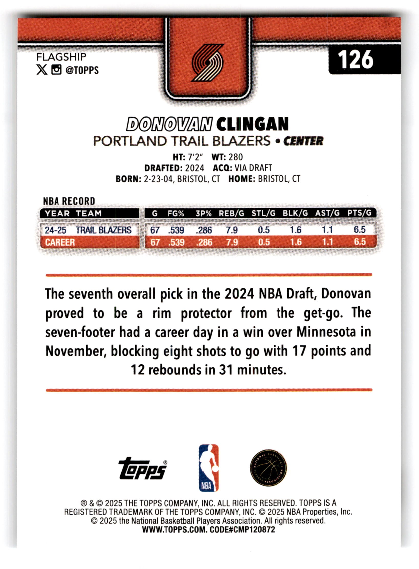 2025 Topps Flagship Donovan Clingan #126