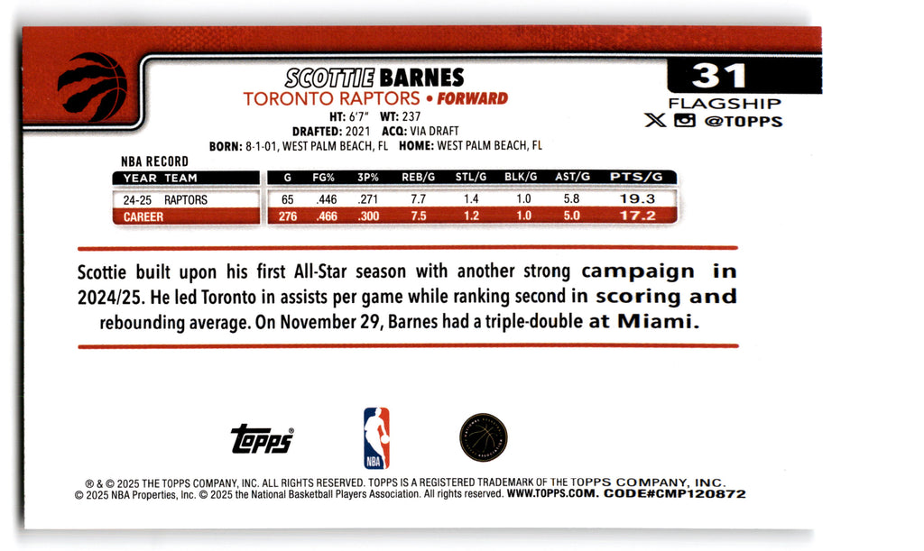2025 Topps Flagship Scottie Barnes #31
