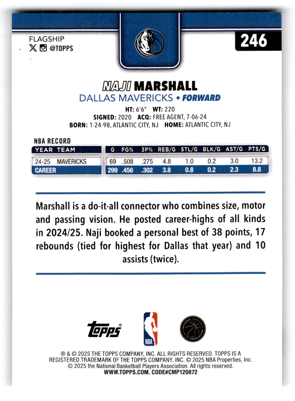 2025 Topps Flagship Naji Marshall #246