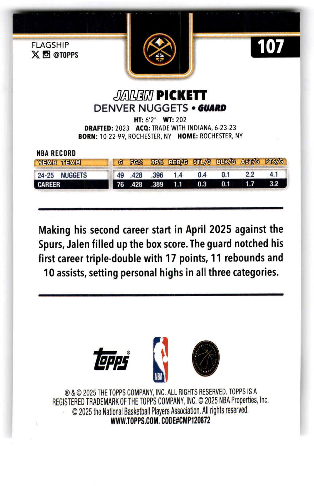 2025 Topps Flagship Basketball Jalen Pickett #107