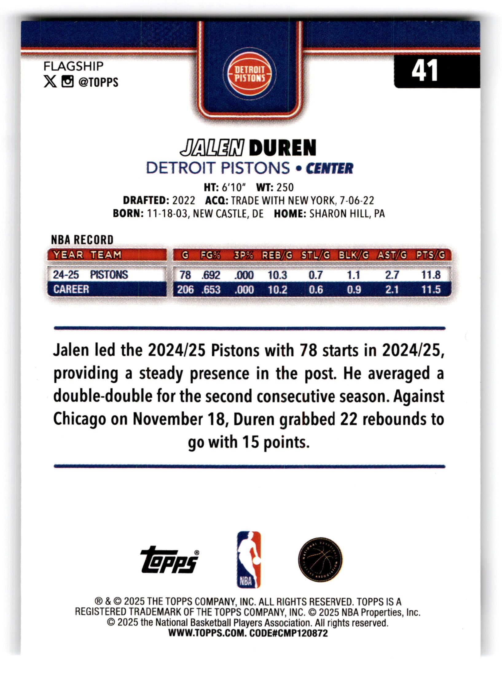 2025 Topps Basketball Jalen Duren #41