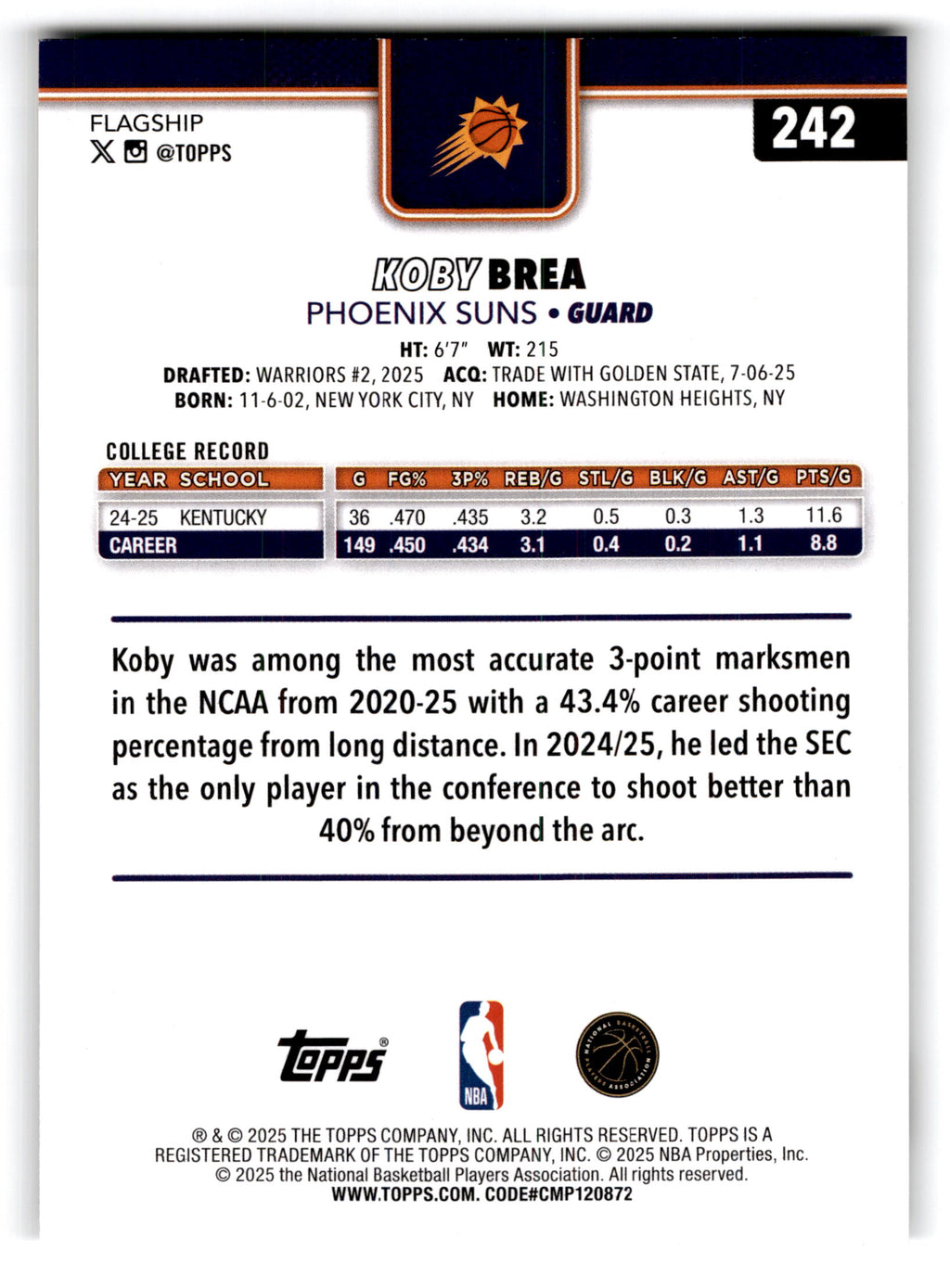 2020 Topps Flagship Koby Brea #242 RC