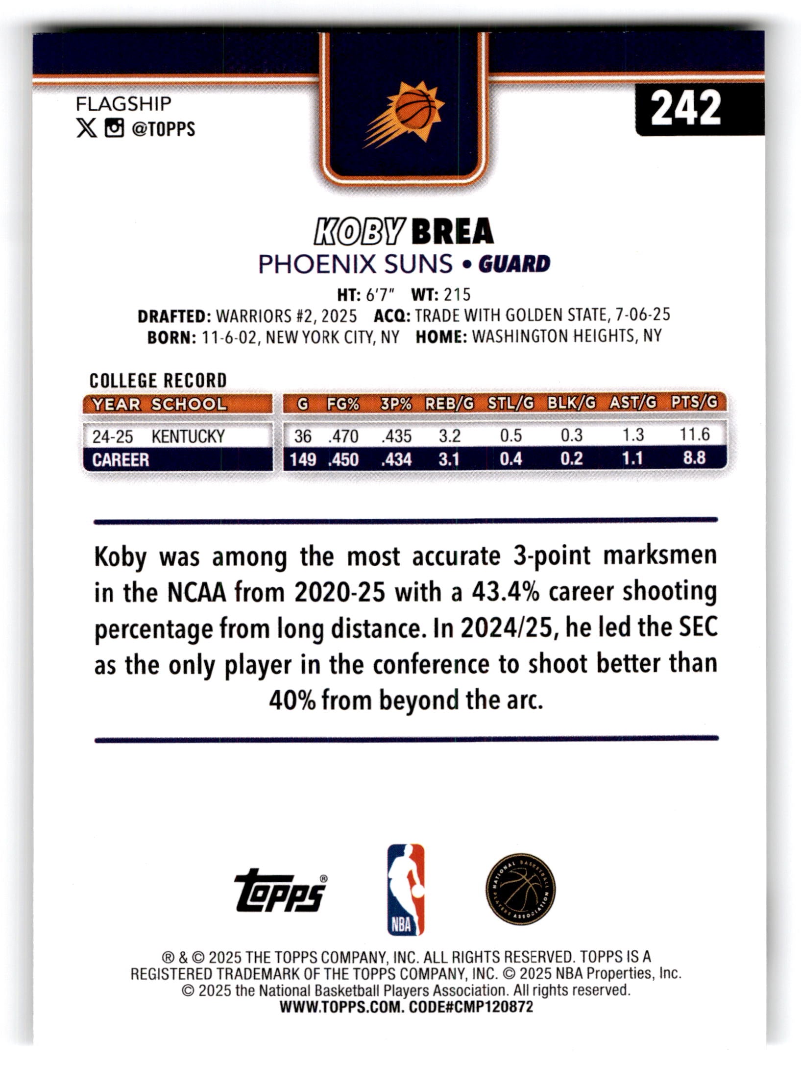 2020 Topps Flagship Koby Brea #242 RC