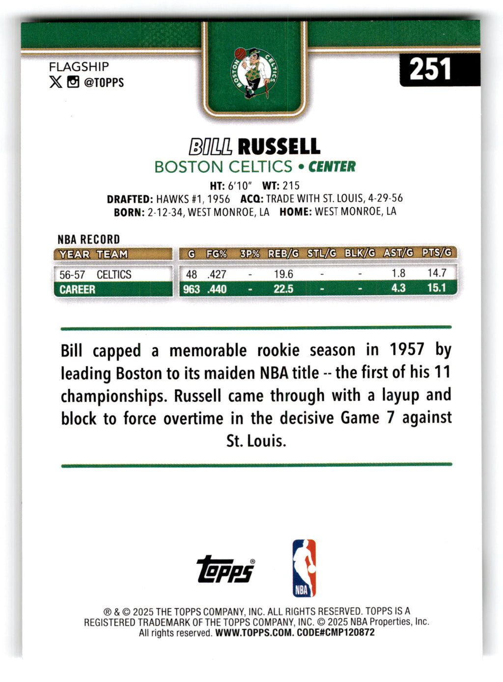2025 Topps Bill Russell #251