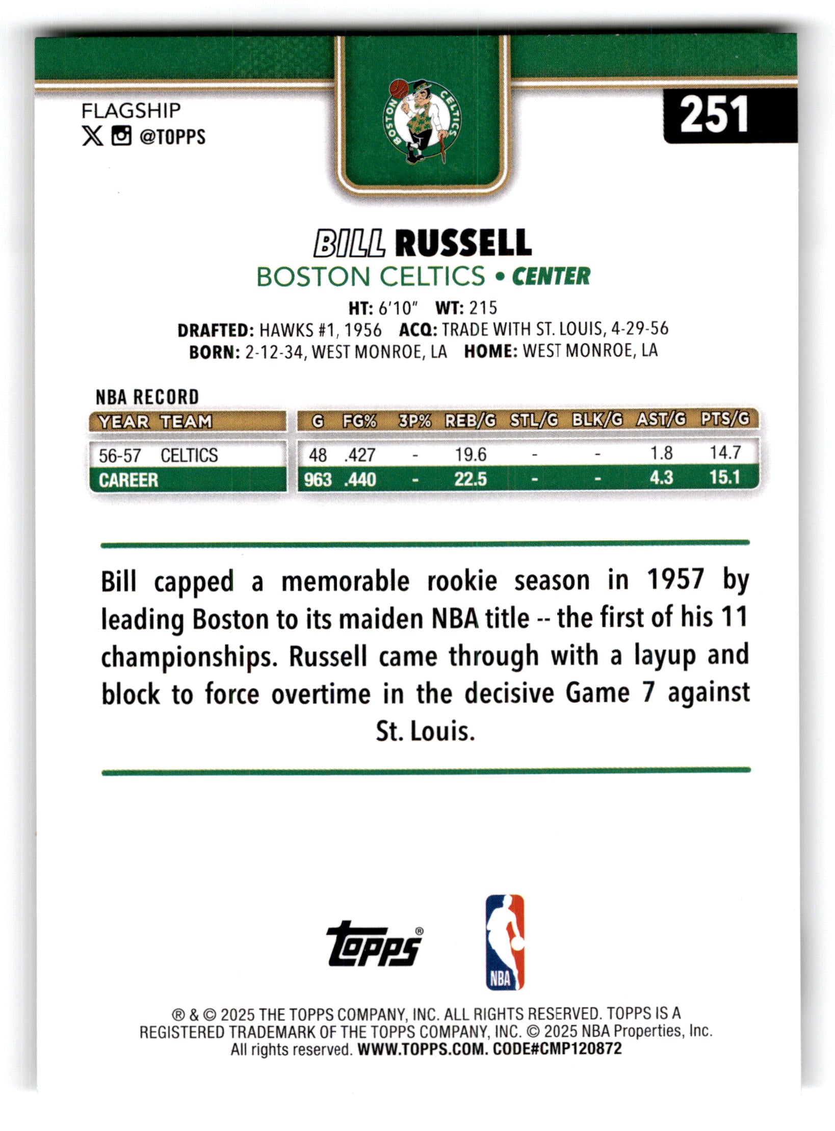 2025 Topps Bill Russell #251