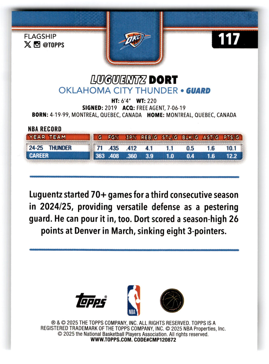 2025 Topps Flagship Basketball Luguentz Dort #117