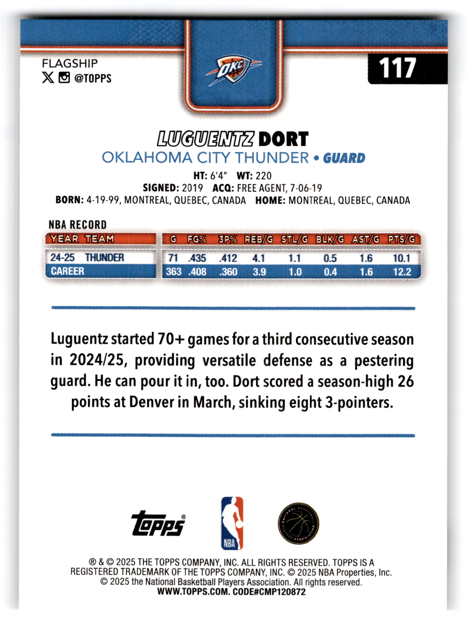 2025 Topps Flagship Basketball Luguentz Dort #117