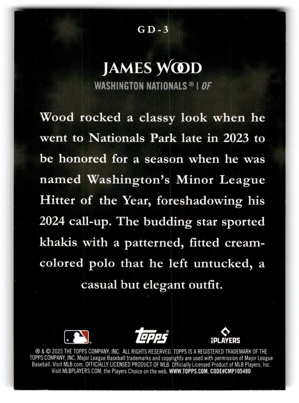2025 Topps Game Day Drip James Wood #GD-3 RC