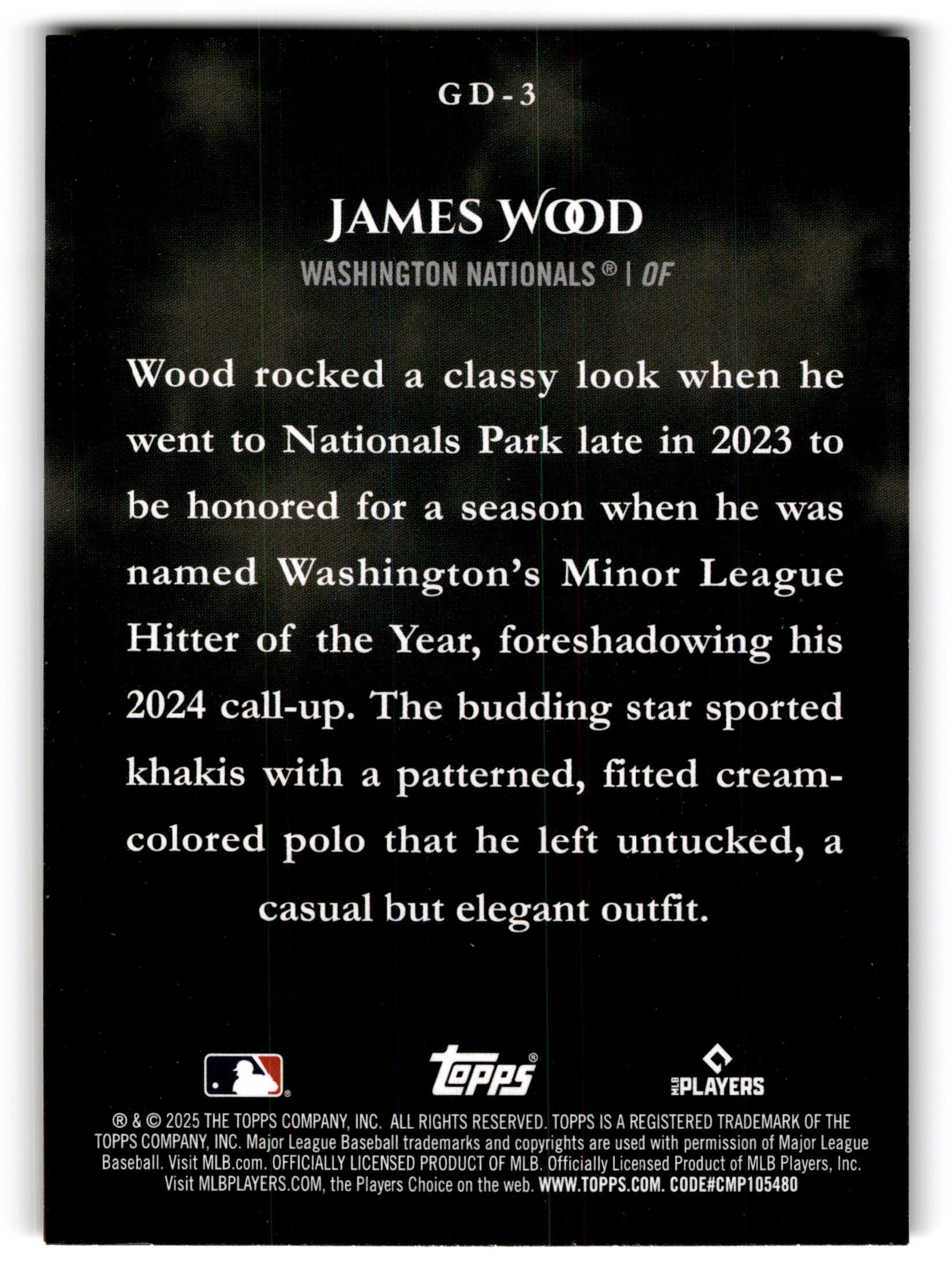 2025 Topps Game Day Drip James Wood #GD-3 RC