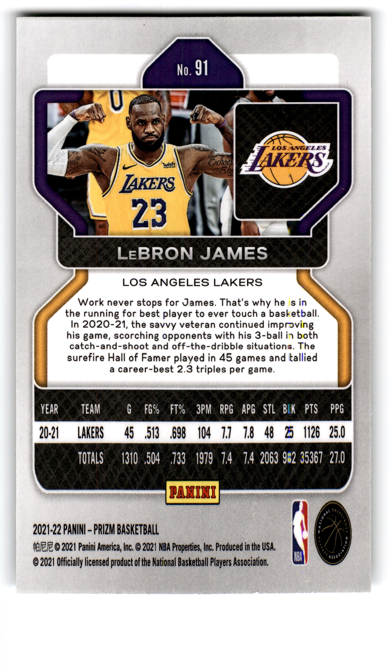 2020 Panini Prizm Basketball LeBron James #91