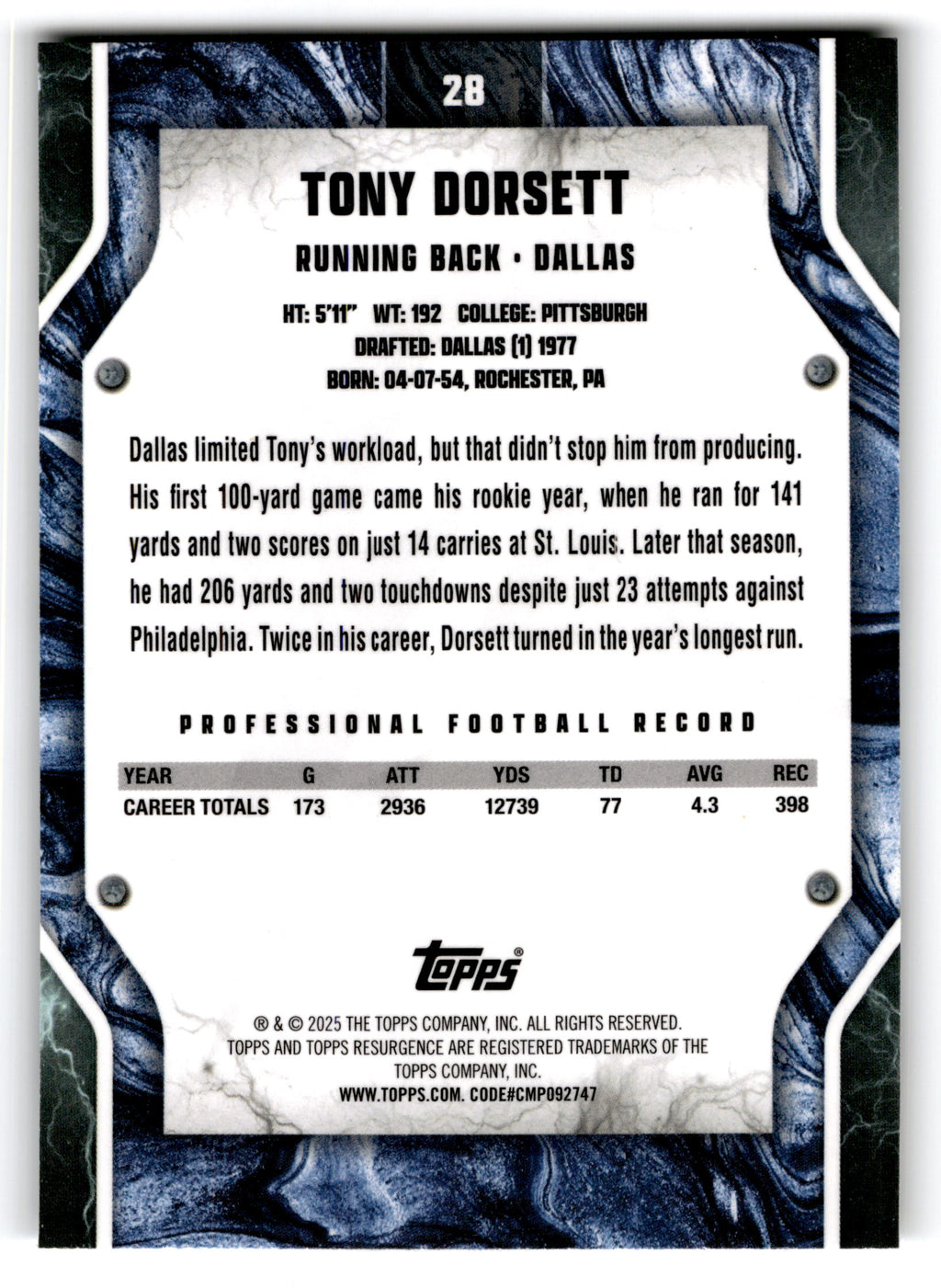 2015 Topps Tony Dorsett #28