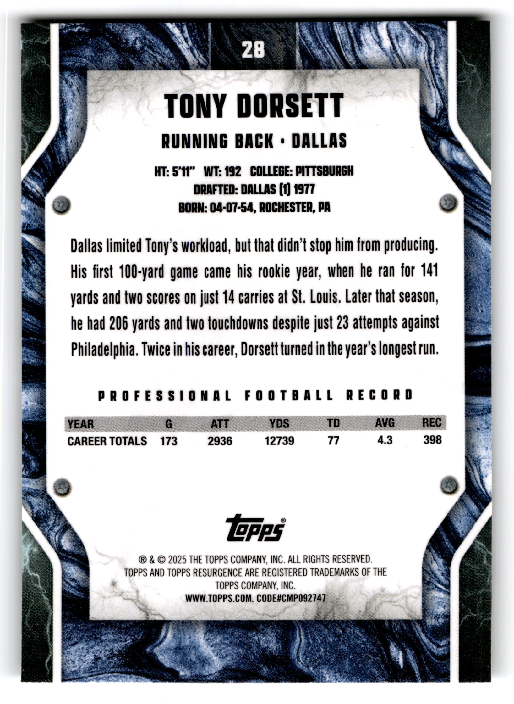2015 Topps Tony Dorsett #28