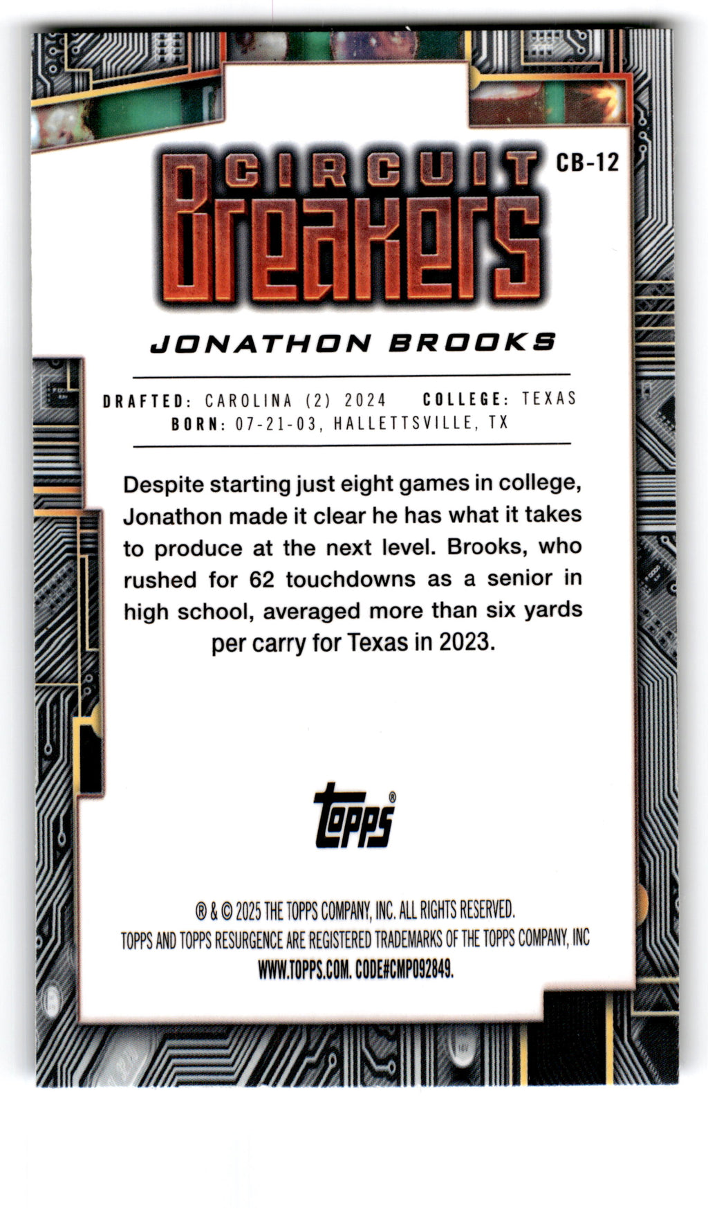 2025 Topps Resurgence Circuit Breakers Jonathon Brooks #CB-12 RC