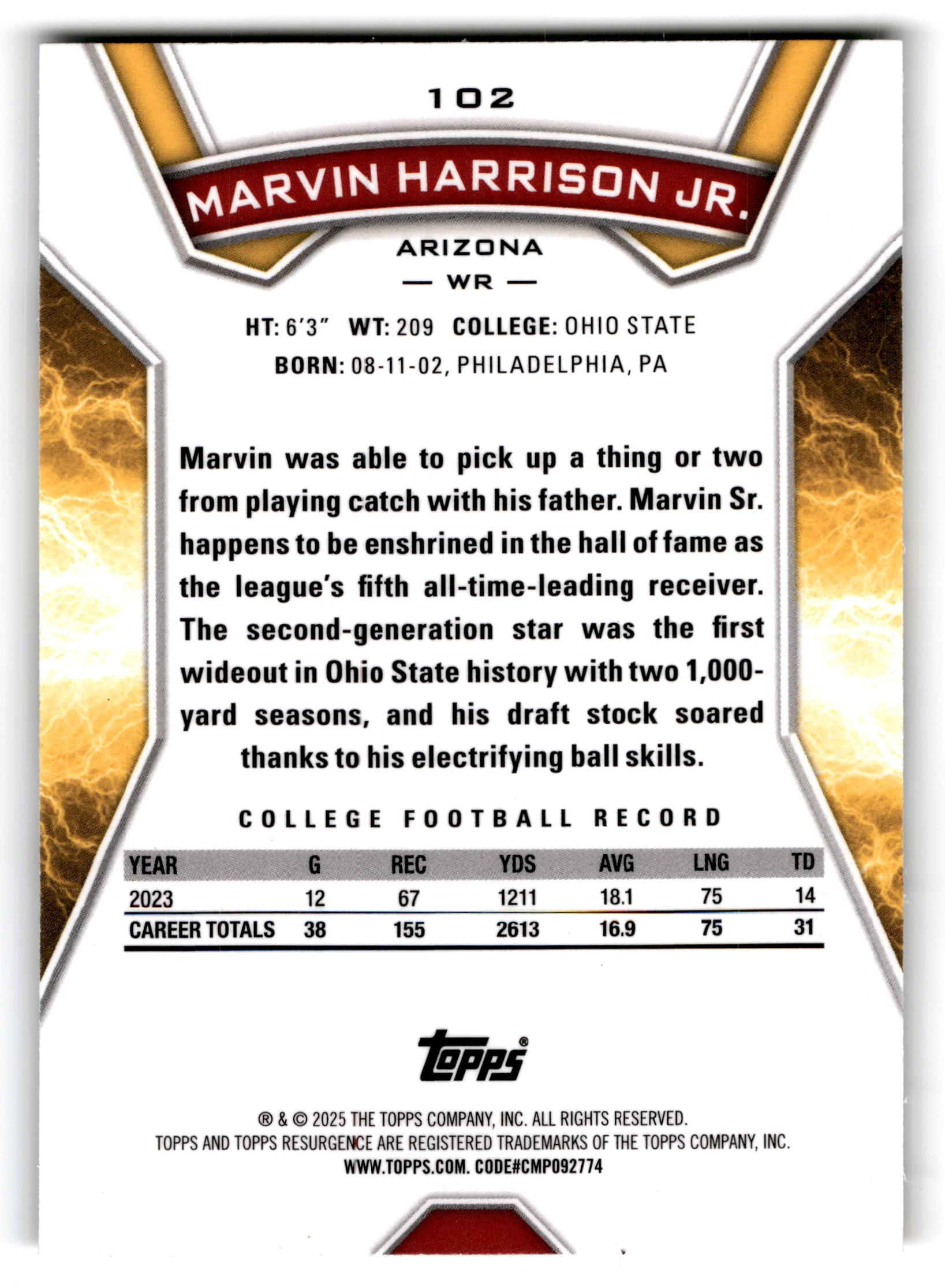 2025 Topps Resurgence Marvin Harrison Jr. #102 RC