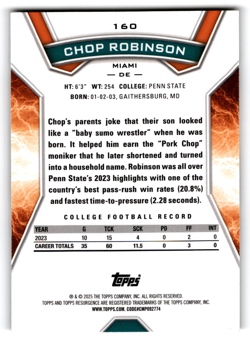 2025 Topps Resurgence Chop Robinson #160 RC