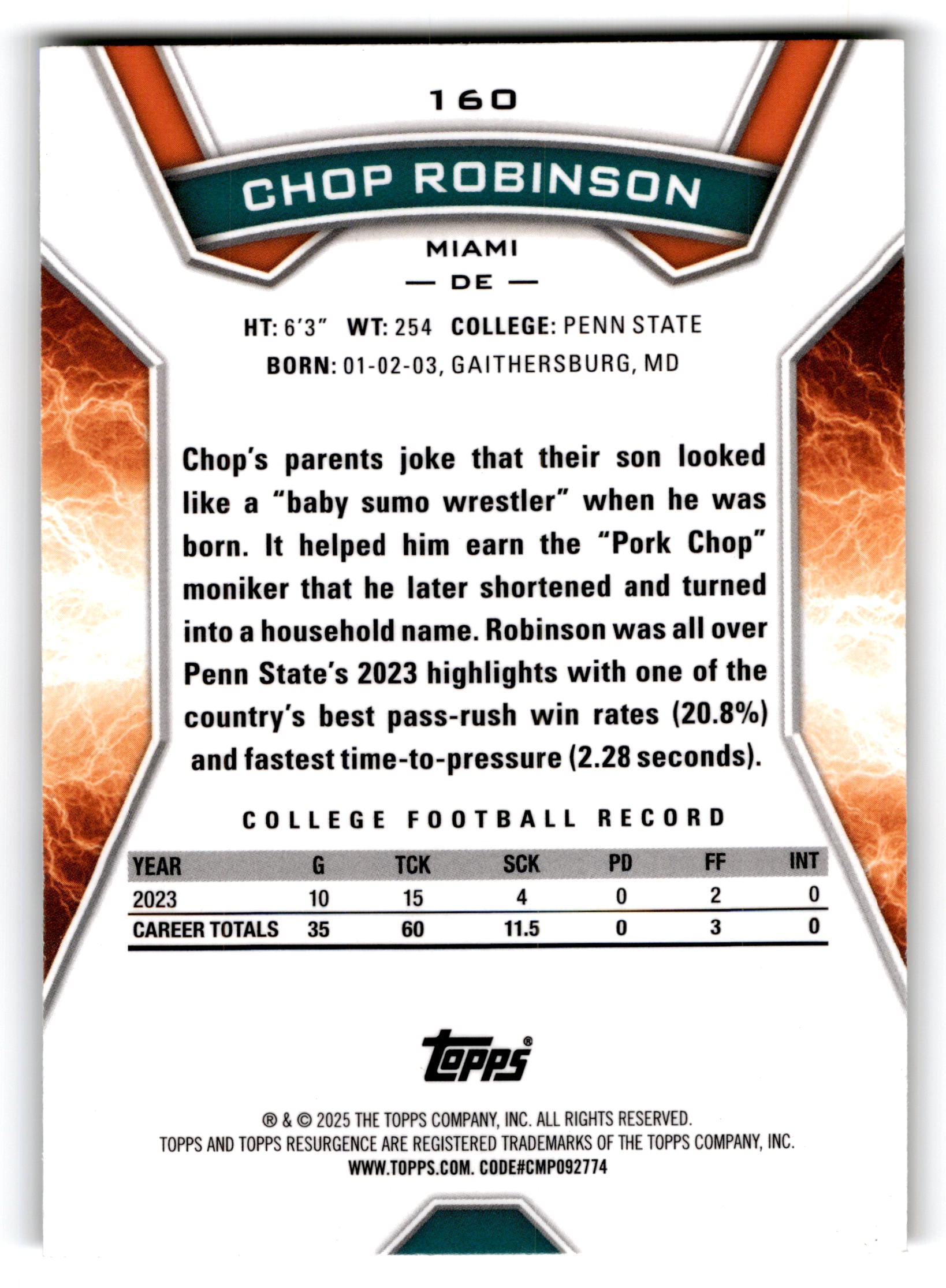 2025 Topps Resurgence Chop Robinson #160 RC