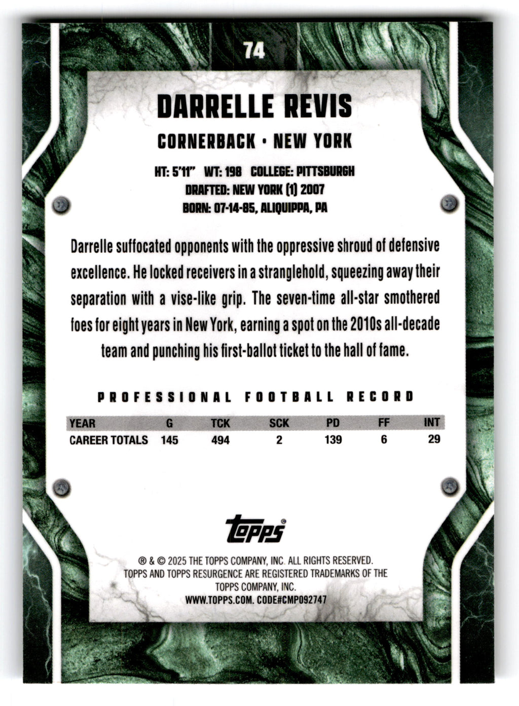 2025 Topps Resurgence Darrelle Revis #74