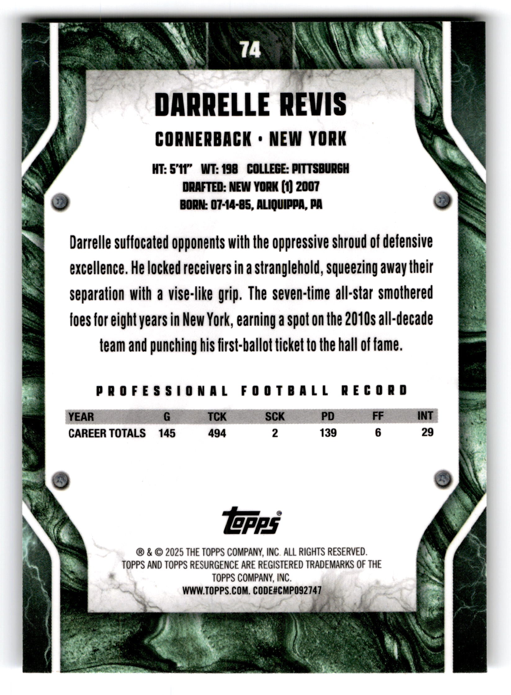 2025 Topps Resurgence Darrelle Revis #74