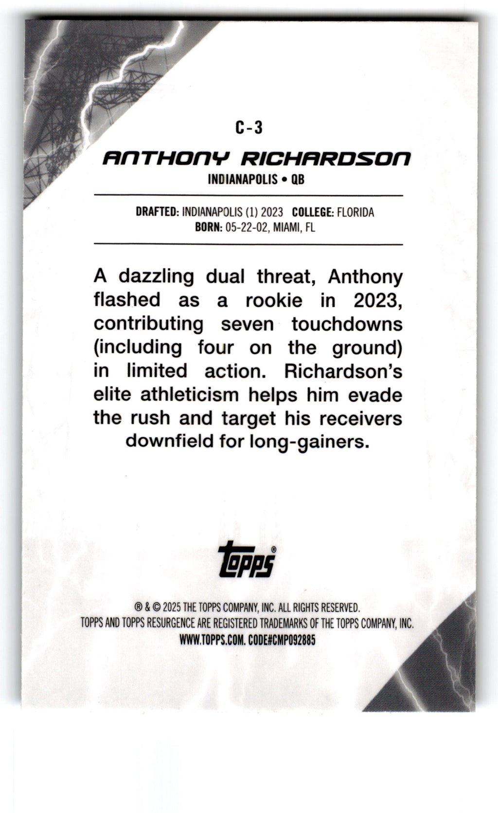 2025 Topps Resurgence Conductors Anthony Richardson #C-3