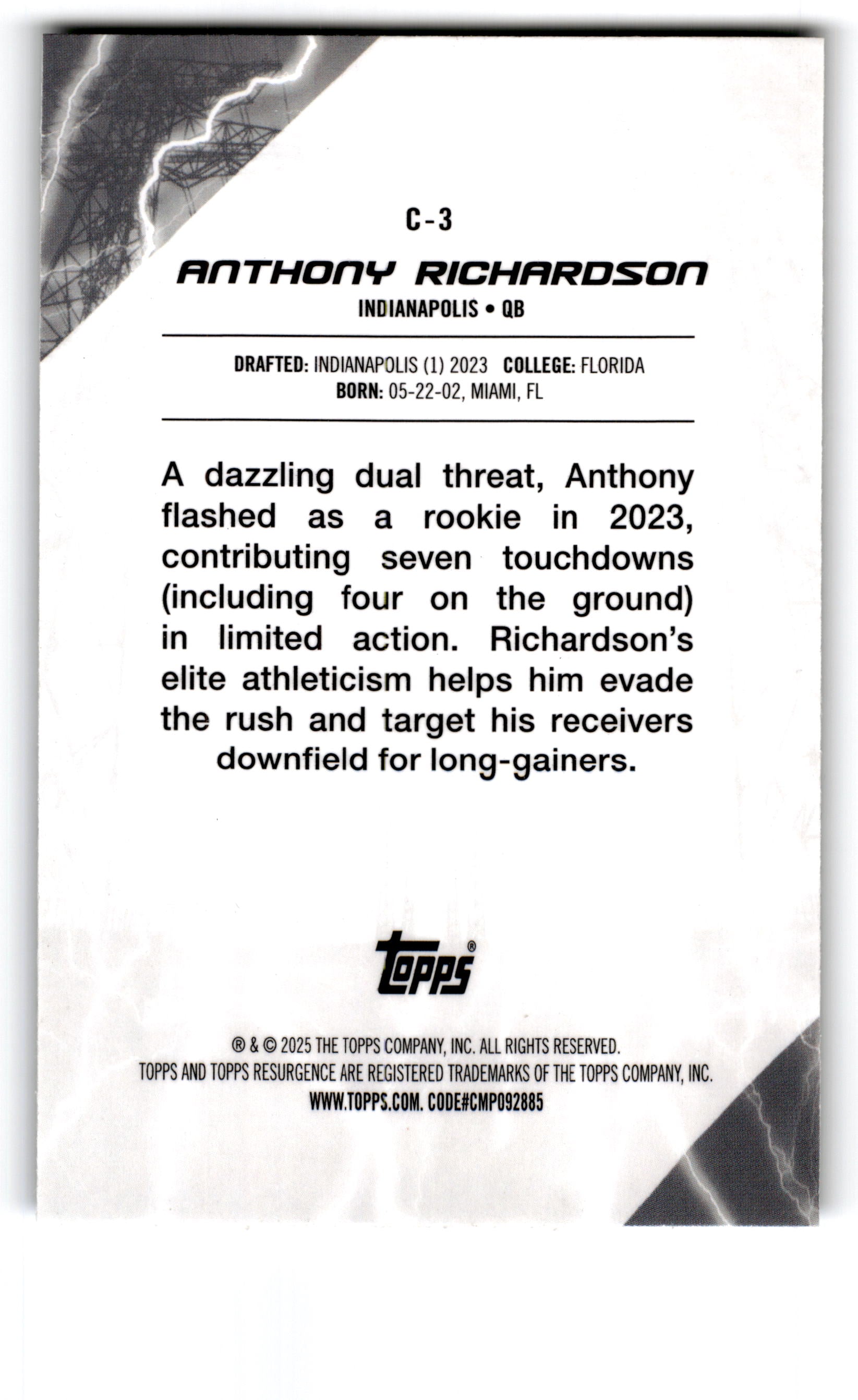 2025 Topps Resurgence Conductors Anthony Richardson #C-3