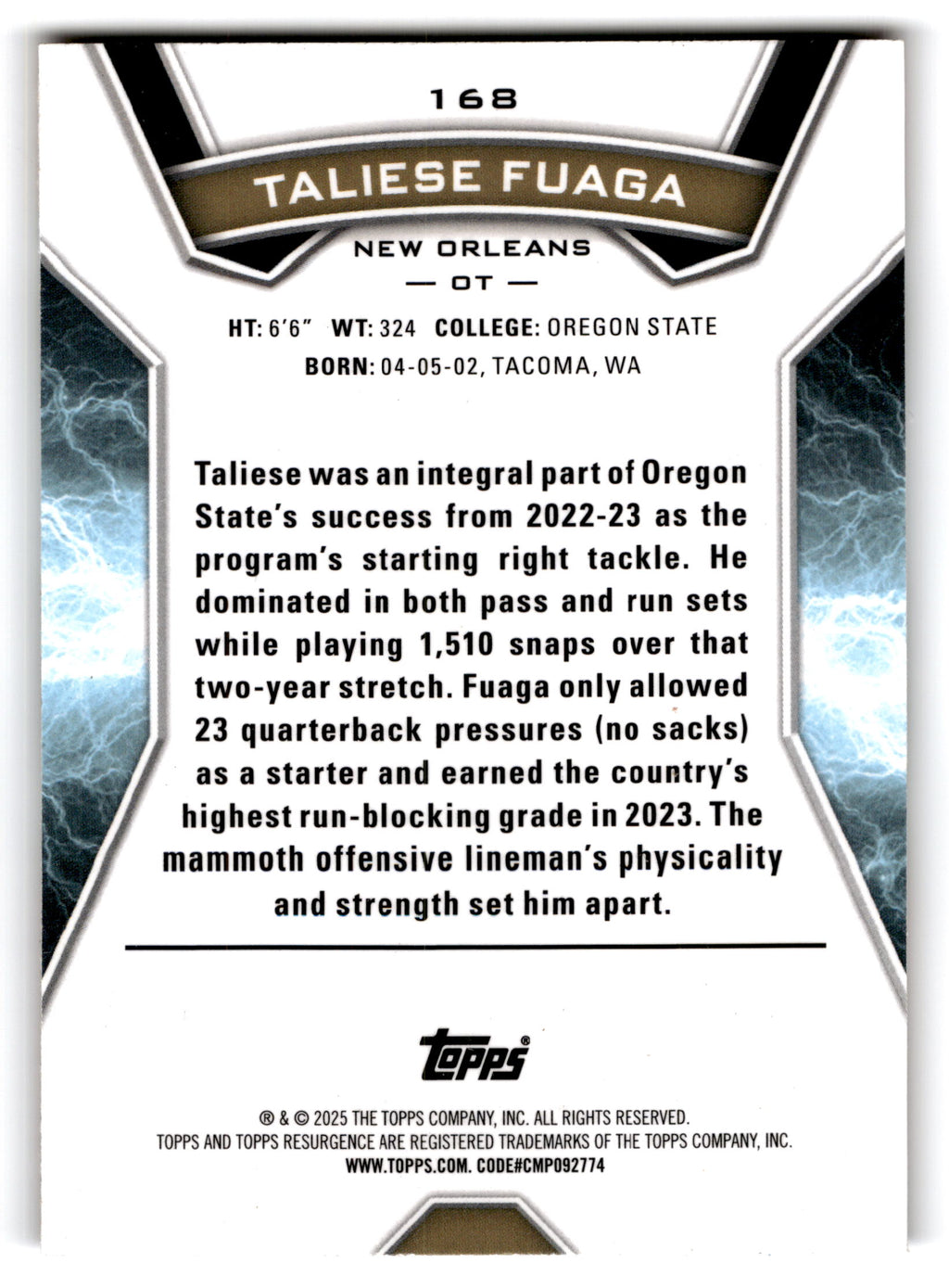 2022 Topps Resurgence Taliese Fuaga #168 Red RC 137/199