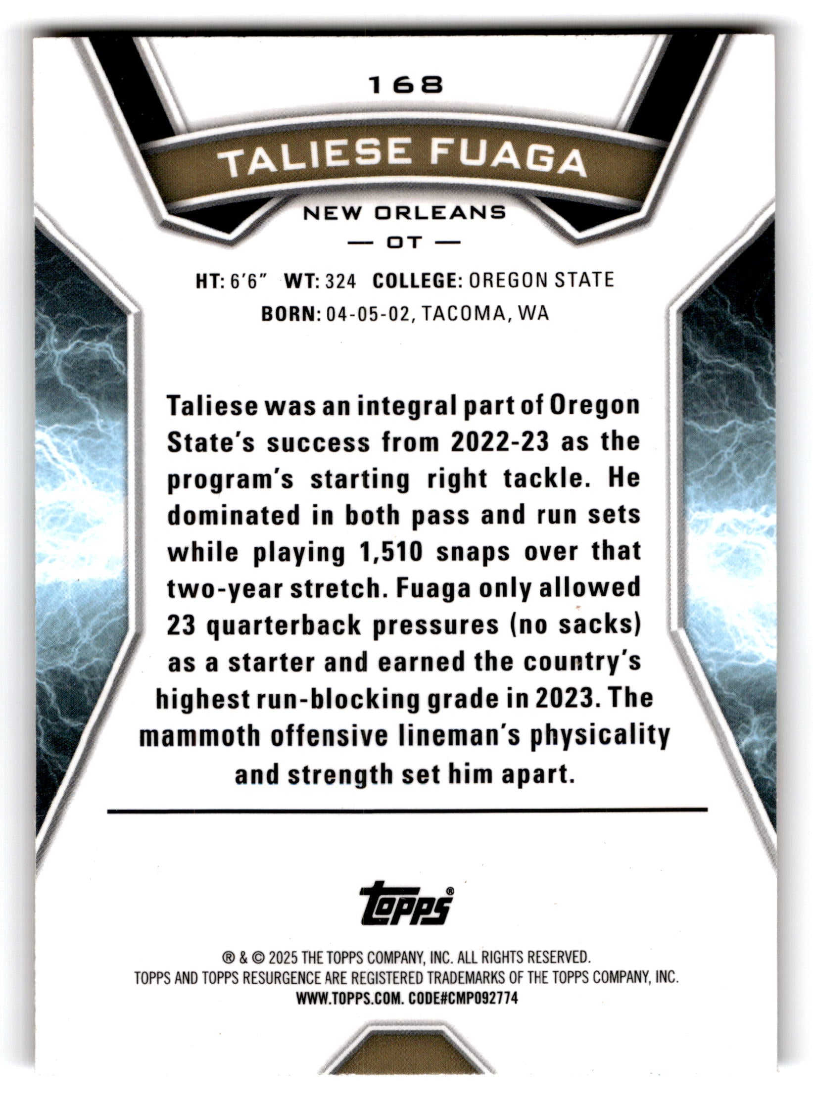 2022 Topps Resurgence Taliese Fuaga #168 Red RC 137/199