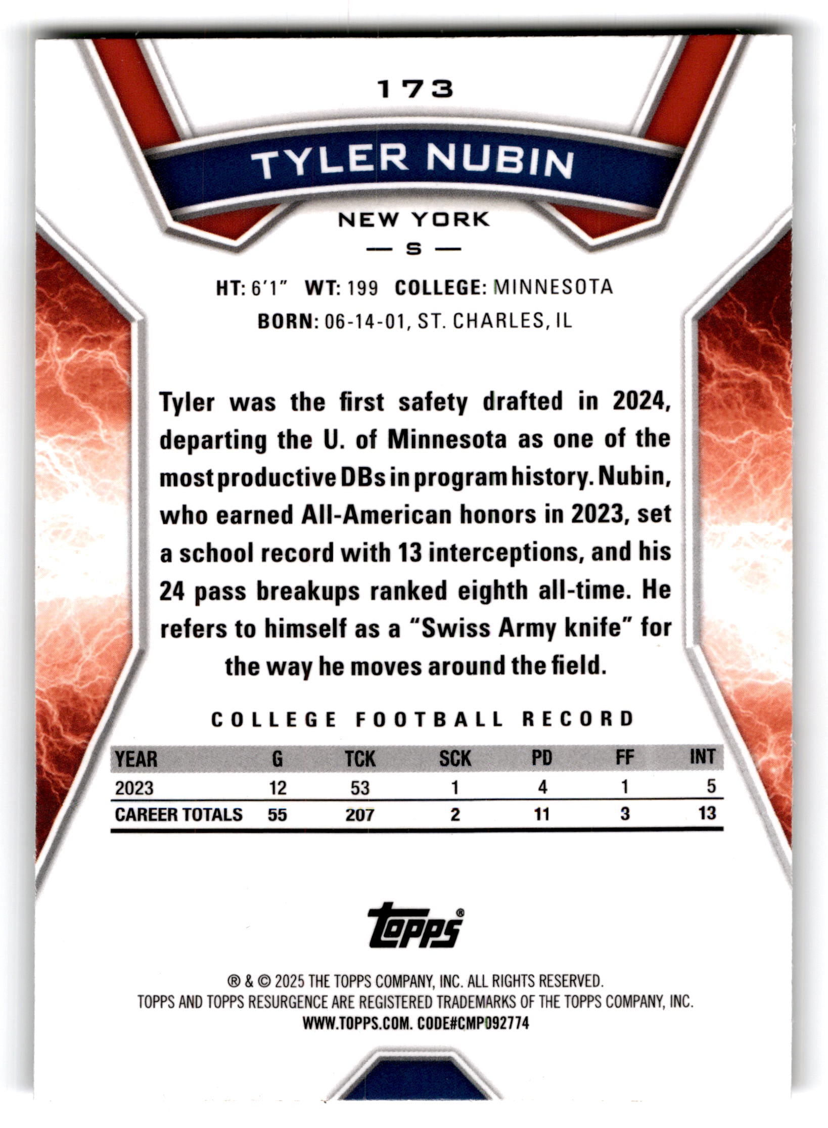 2025 Topps Resurgence Tyler Nubin #173 RC