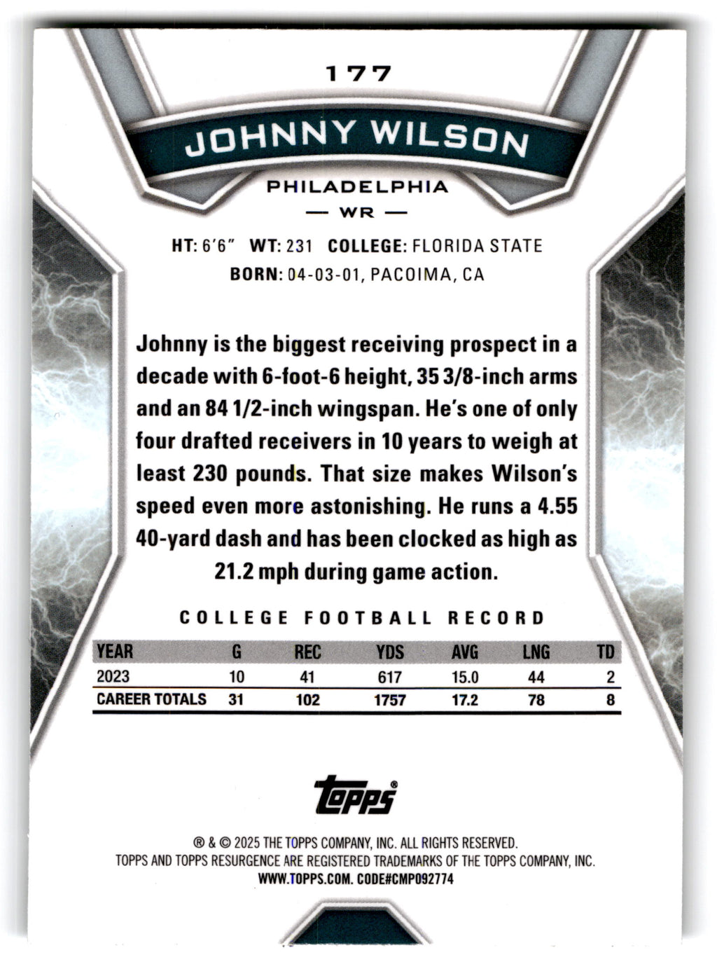 2025 Topps Resurgence Johnny Wilson #177 RC