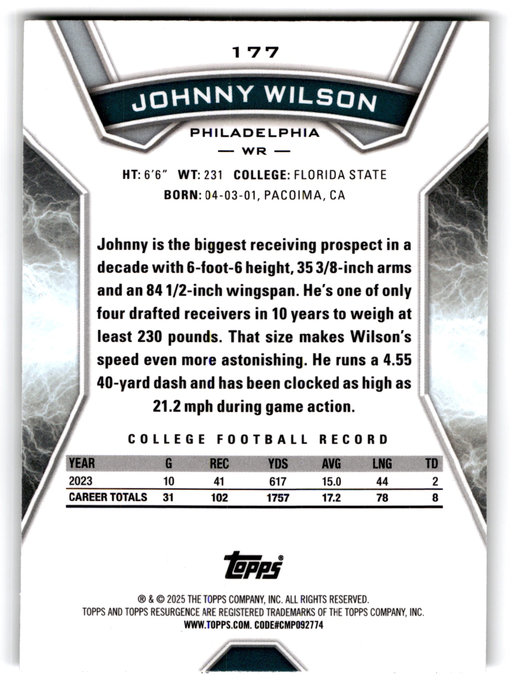 2025 Topps Resurgence Johnny Wilson #177 RC