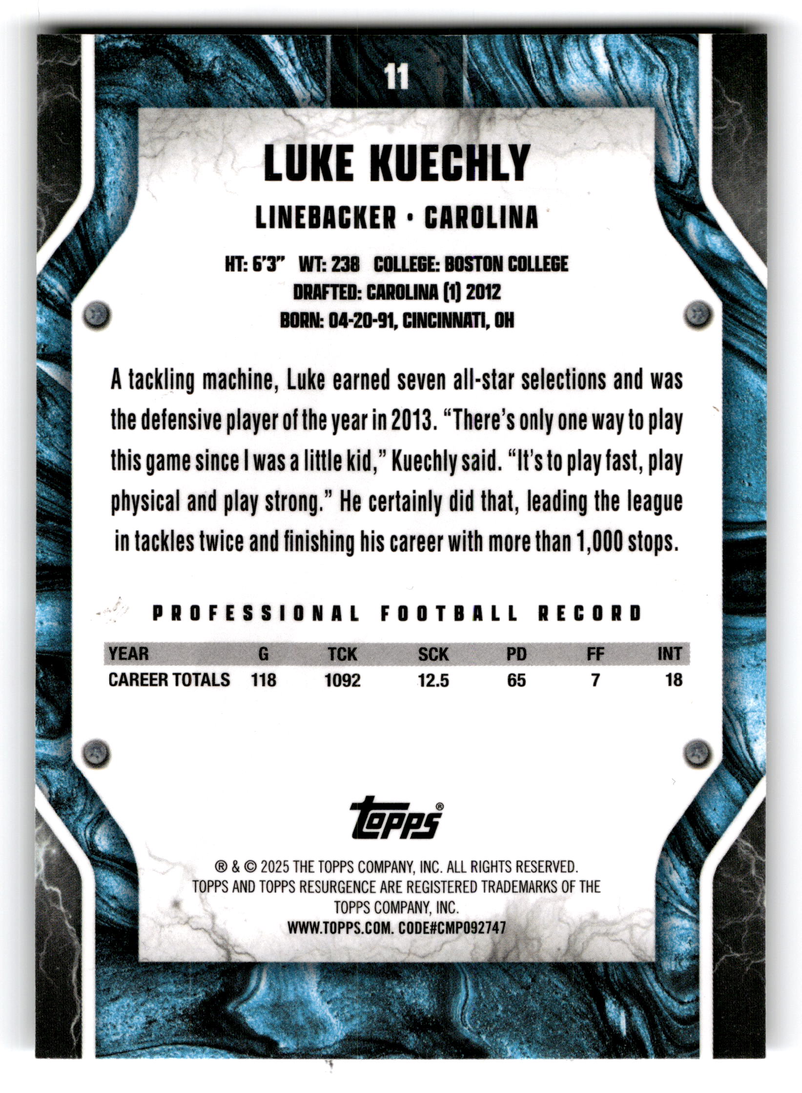 2015 Topps Luke Kuechly #11