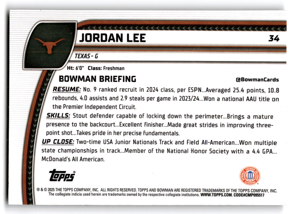 2025 Bowman U Chrome Jordan Lee #34