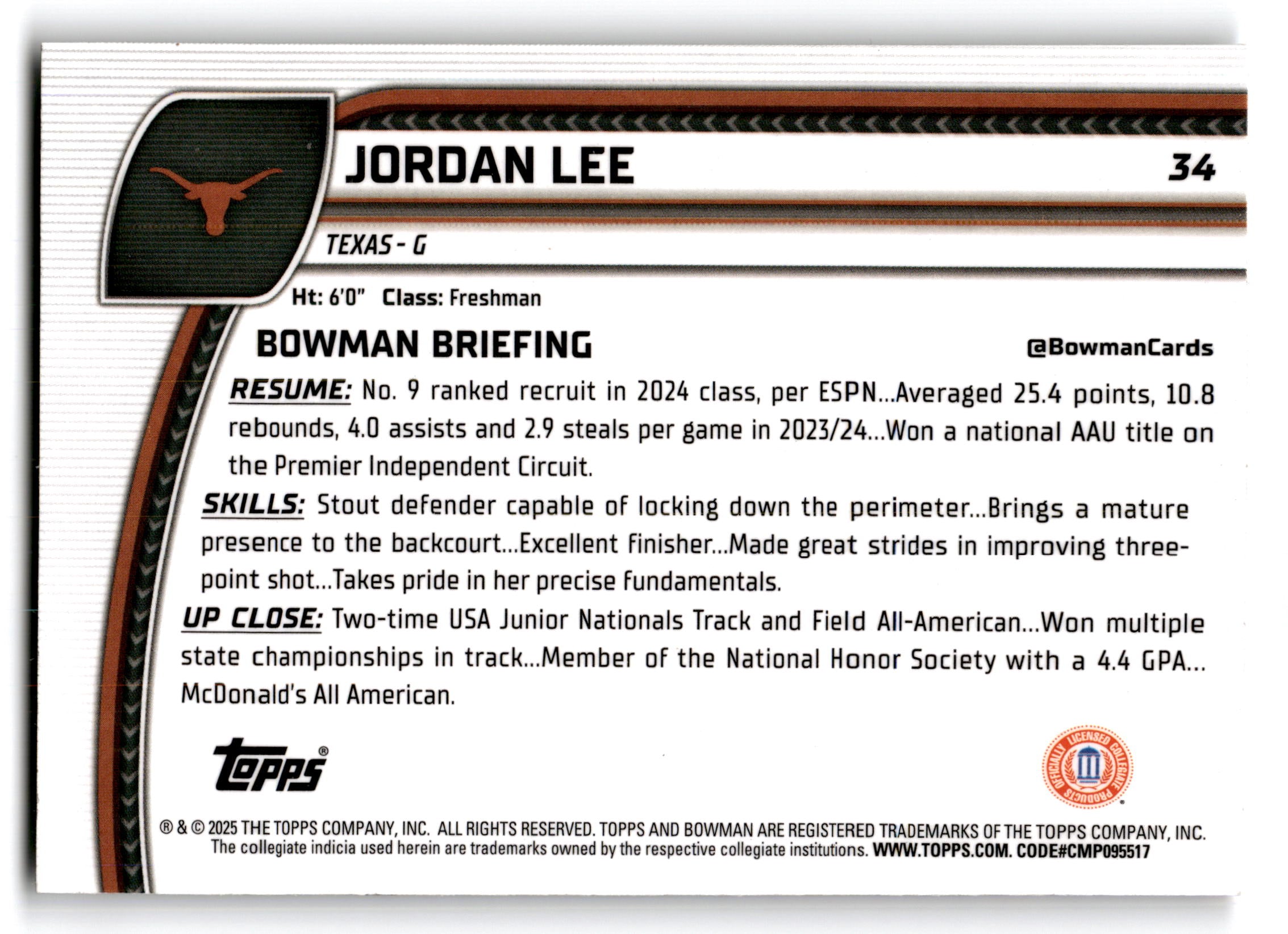 2025 Bowman U Chrome Jordan Lee #34